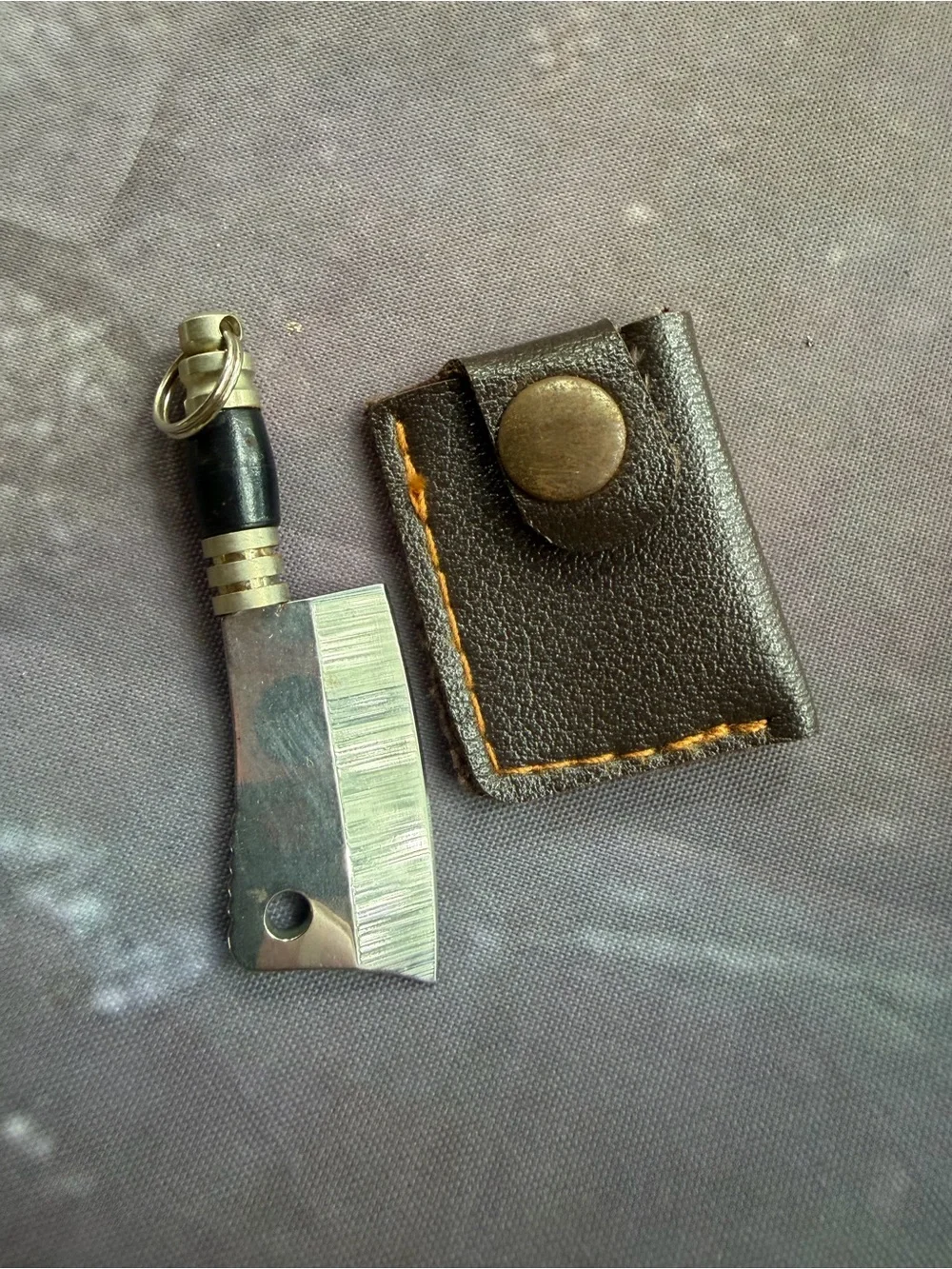 Brown Leather Keychain Card Holder with Mini Cleaver Charm